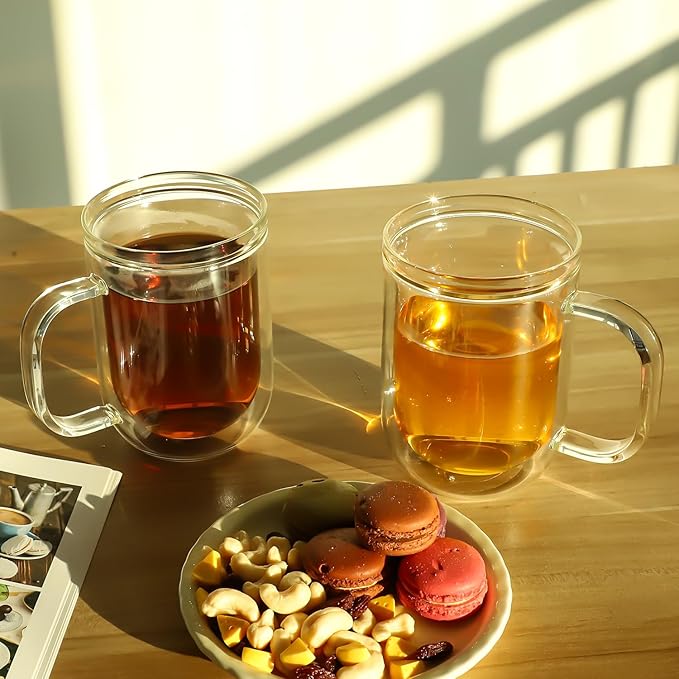 Aquach 16oz Double Walled Glass Coffee Mugs Set of 2, Insulated Teacups