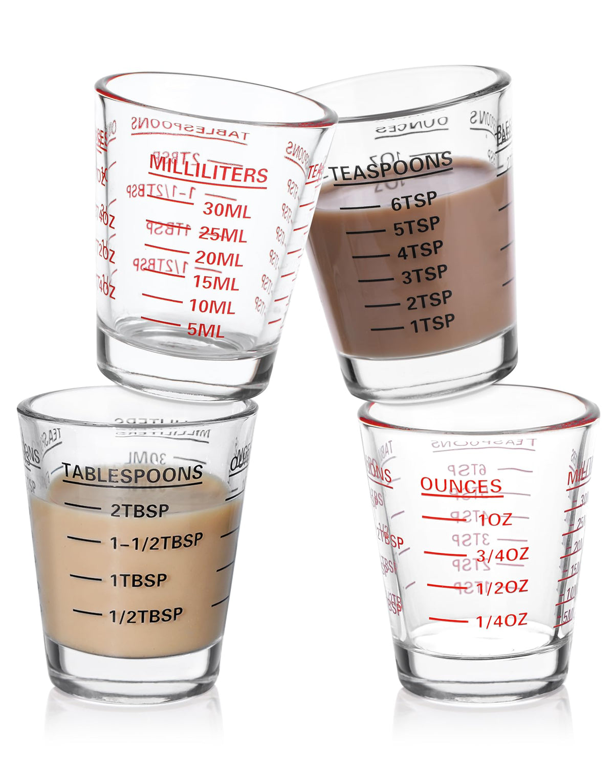 Shot Glass Measuring Cup Set, 4 Pack Espresso Shot Glasses (RED&Black)