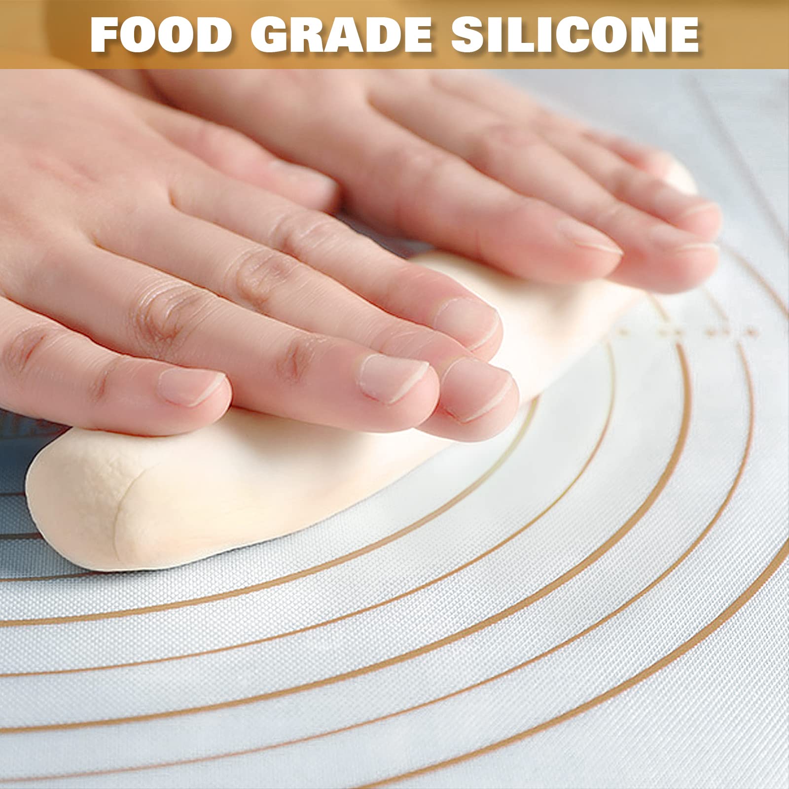 Silicone Pastry Mat Extra Thick Large Non Stick Baking Supplies Kitchen Counter Cooking Rolling Dough Sheet Pie Crust Sourdough Bread Oven Liner with Measurement (L-16''(W)*24''(L), 3#Gold)