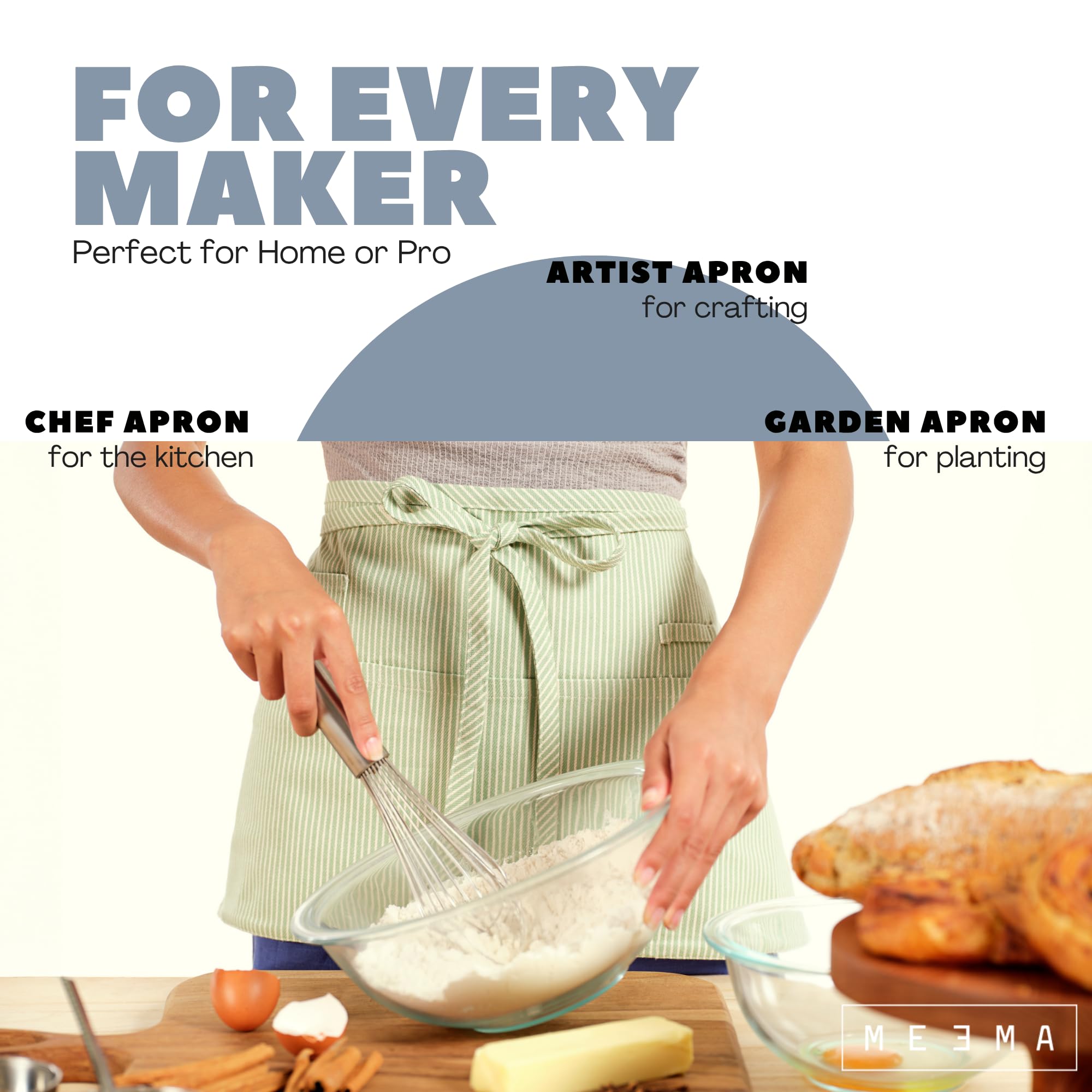 MEEMA Chef Waist Aprons for Women with Pockets, Adjustable Cooking Aprons
