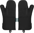 Beneno Kitchen Oven Mitts 2-Pack Heat Resistant to 500°F with Non-Slip Silicone Grip, Extra Long 14.3" Forearm Protection, Soft Quilted Cotton Terry Lining, Ideal for Cooking, Baking, Grilling, Black