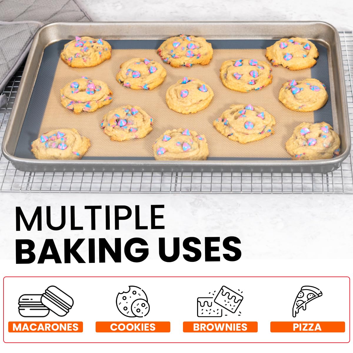 Silicone Baking Mat - 2 Pack Reusable Silicone Baking Sheet Liner for Oven - Half Sheet Nonstick Mat 16.5"x11.6" for Bread, Dough, Macaron, Cookie Cooking Liners for Kitchen Counter Bakery Supplies