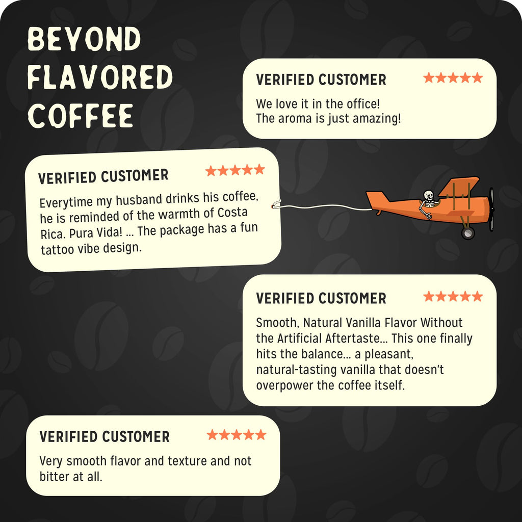 Bones Coffee Company Salted Caramel Flavored Coffee, Medium Roast Low Acid Arabica Beans Compatible with Auto drip and French Press Coffee Maker, 12 Oz Whole Bean