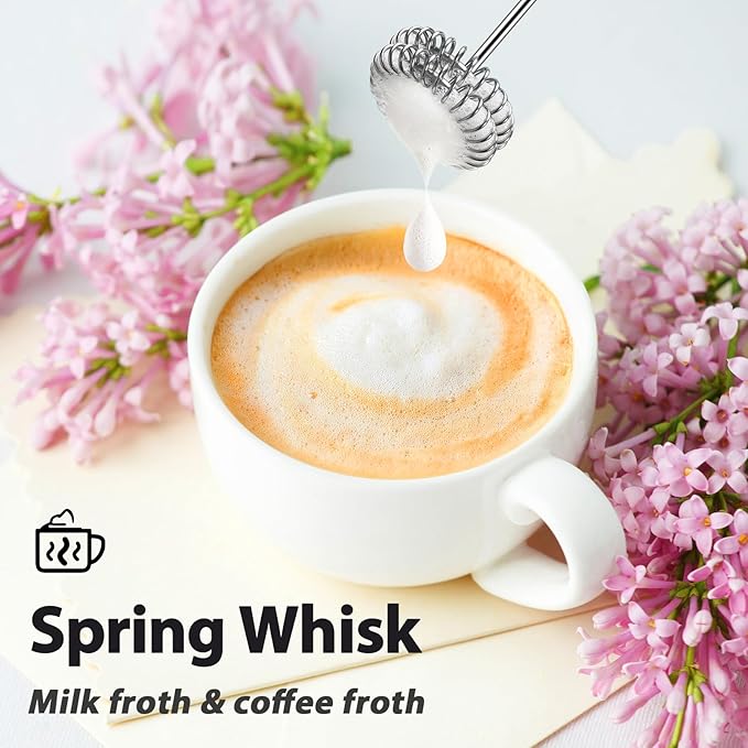 Milk Frother with Stand Rechargeable-Handheld Frother Wand with 3 Stainless Whisks 3 Speed Adjustable, Electric Whisk Drink Mixer, Foam Maker Blender for Matcha Latte Cappuccino Chocolate