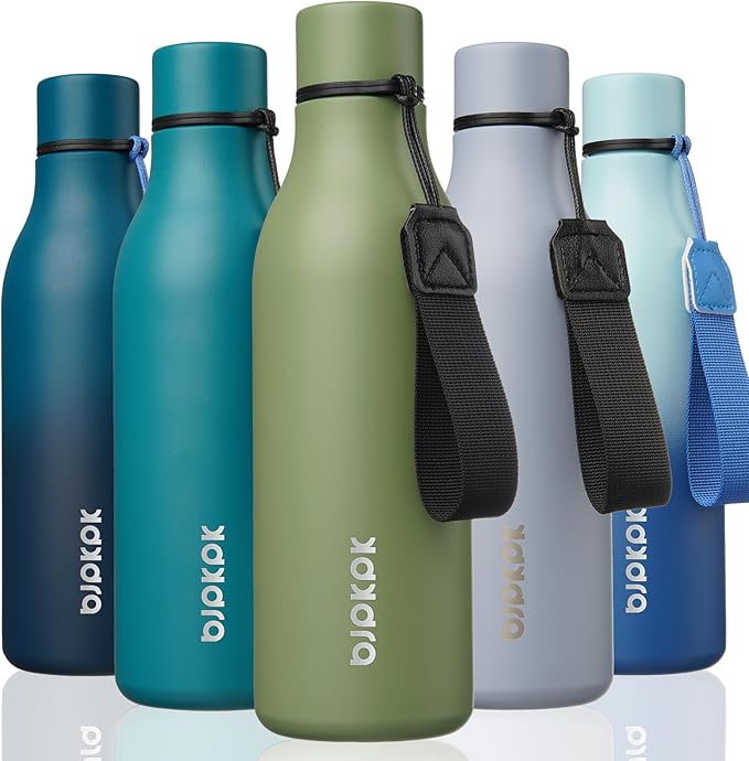 BJPKPK 18oz Insulated Water Bottle, Stainless Steel Bottle with Carry Strap