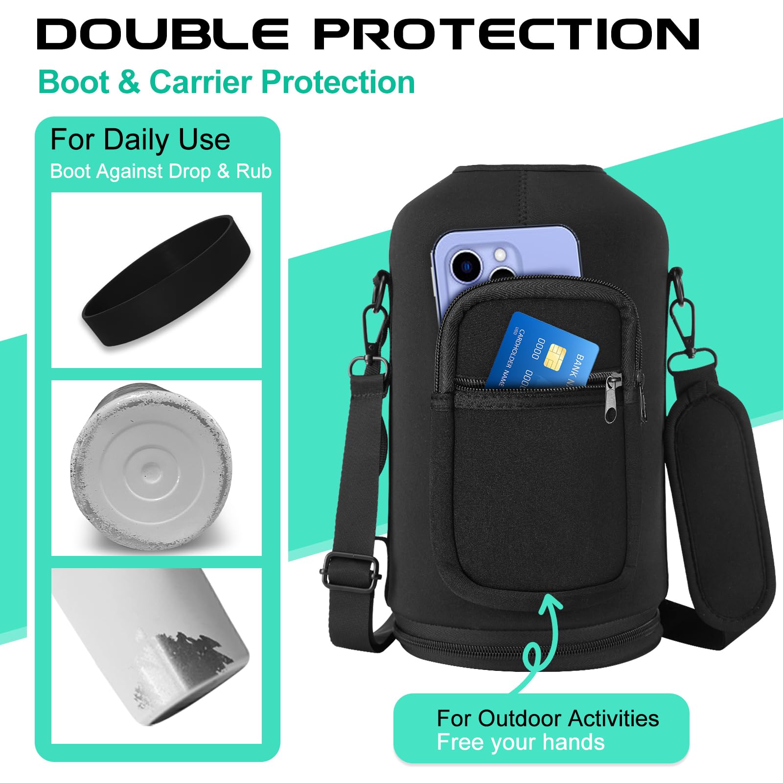 128OZ Insulated Water-Bottles with Strap - 1 Gallon Large Water Jug with Straw & Spout Lid, Stainless Steel Water Bottle Leak Proof, Cold-48h Hot-24h Metal Water Flask w/Paracord Handle, Carrier Bag