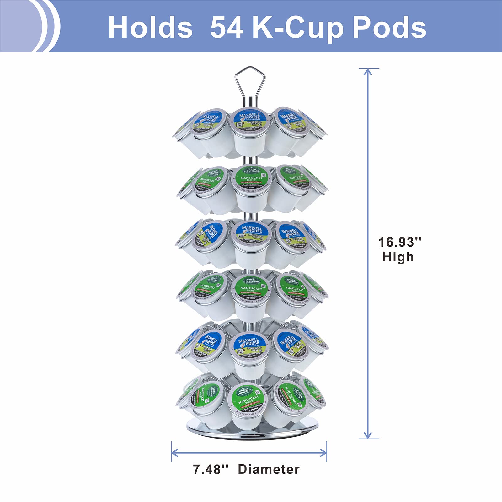 Rice rat K cup Holder Storage Coffee Capsules Pod Holder Carousel 6 Tier Compatible with 54 K-Cup Pods