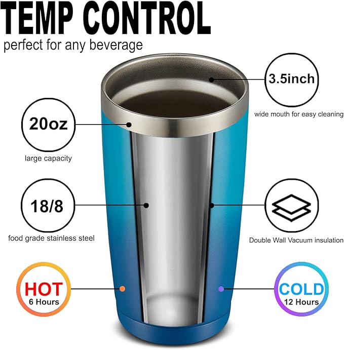 COMOOO 20oz Tumbler with Straw Stainless Steel Insulated Coffee Tumbler Cups Double Wall Vacuum Travel Coffee Mug with Splash Proof Sliding Lid for Hot Cold Drinks (Dark Night, 8 Pack)