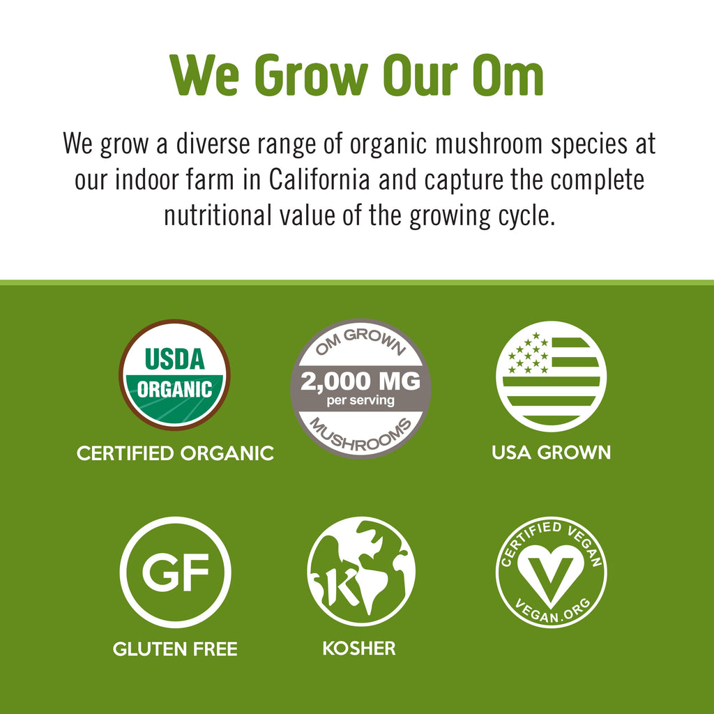 OM MUSHROOM SUPERFOOD Matcha Latte Blend – Green Tea Mushroom Powder with Lion’s Mane, Reishi, Chaga & Turkey Tail – Focus, Calm & Stress Support – 8.47 oz Canister (30 Servings)