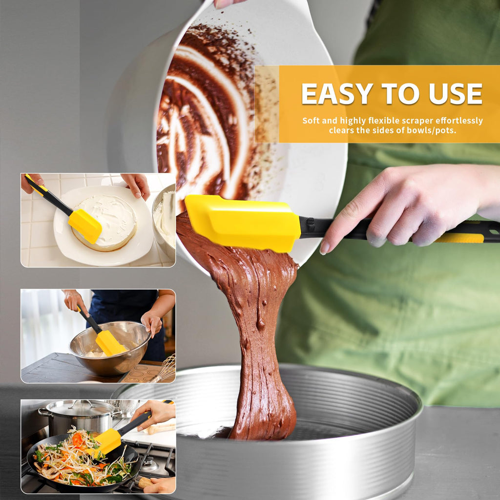 Extra Long Silicone Pastry Brush+Spatula - Heat Resistant, for Baking, Scraping, Mixing, BBQ, Grill, Kitchen, Cooking, Spread Oil, Butter (Yellow Brush+Spatula)