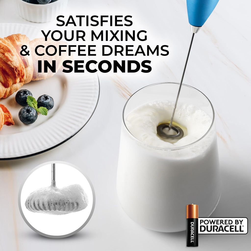 Zulay Powerful Milk Frother for Coffee with Upgraded Titanium Motor - Handheld Electric Whisk, Milk Foamer, Mini Mixer & Coffee Blender for Frappe, Latte, Matcha, No Stand - Frosted Blue