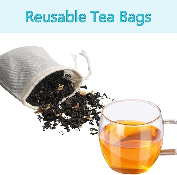 Eketirry Spice Bags, 20pcs Reusable Empty Tea Bags, Muslin Strainer Bags, Soup Bags for Cooking, Natural Cotton Fine Mesh Cheesecloth Bags for Cold Brew Coffee(6 x8Inch)