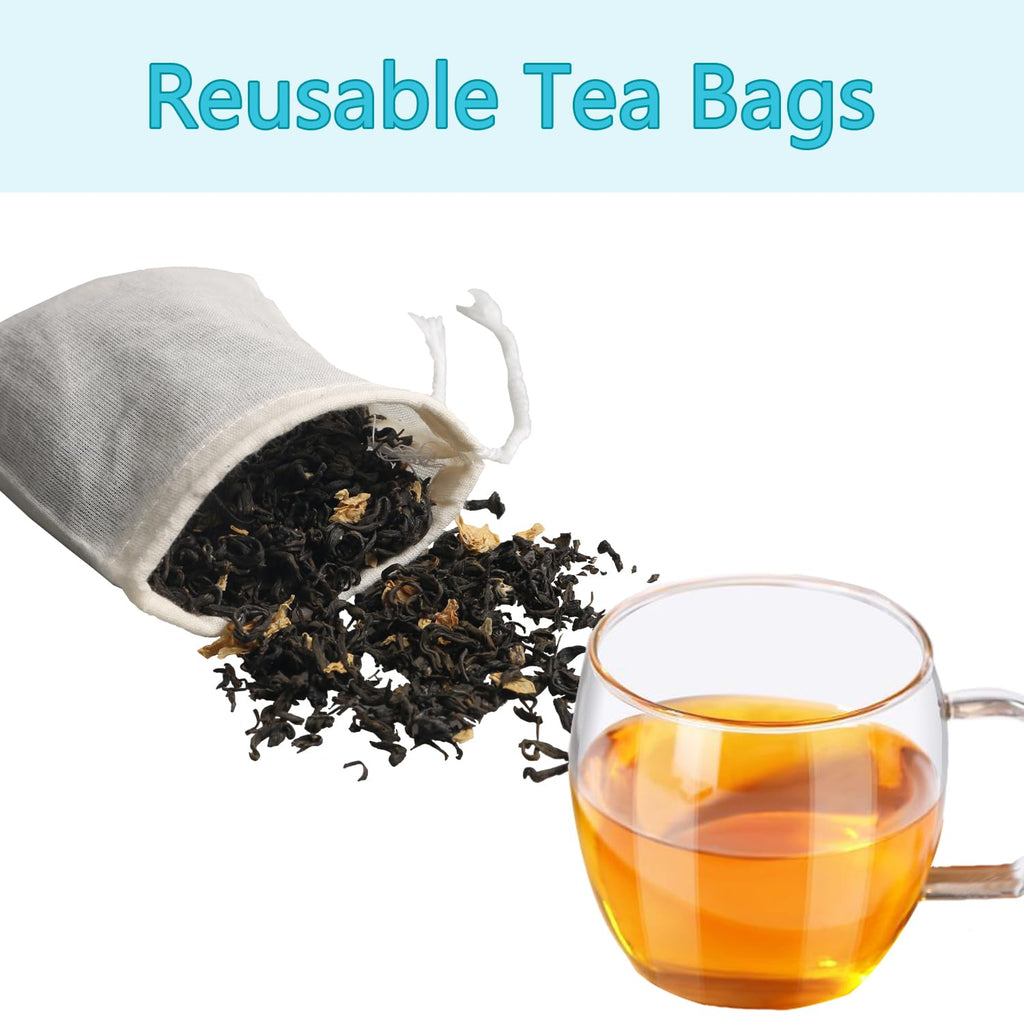 Eketirry Spice Bags, 20pcs Reusable Empty Tea Bags, Muslin Strainer Bags, Soup Bags for Cooking, Natural Cotton Fine Mesh Cheesecloth Bags for Cold Brew Coffee(2 x3" &3 x4")