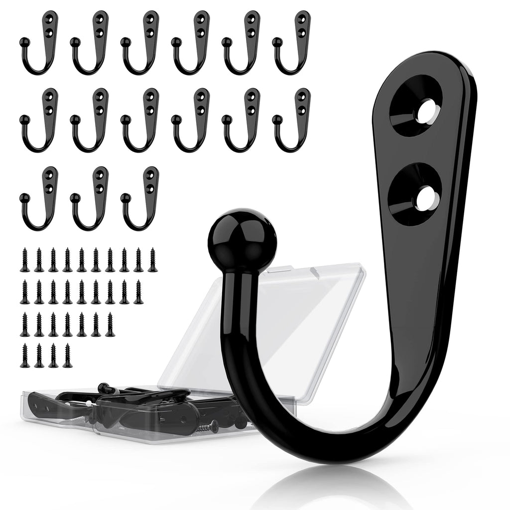PRIGVOT 15-Pack Black Wall Mount Hooks for Hanging Coats & Towels