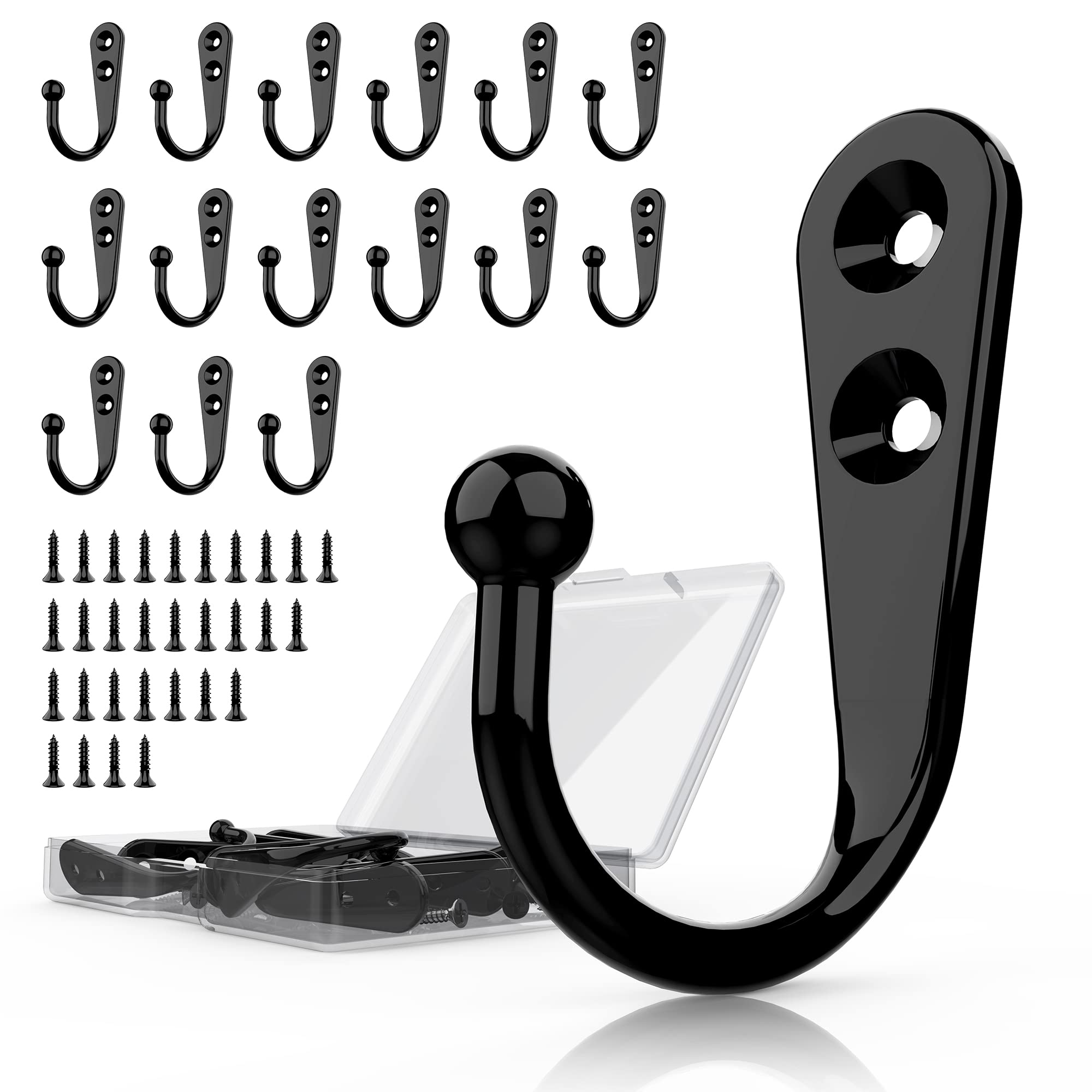 PRIGVOT 15-Pack Black Wall Mount Hooks for Hanging Coats & Towels