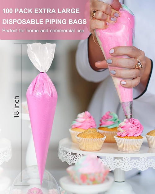 18 Inch Large Piping Bags Disposable, 100 Pieces Icing Bags, Tipless Piping Bags, Thickened Pastry Bags, Non-Slip & Anti-Burst, Frosting Piping Bags for Cakes Cookies Decoration