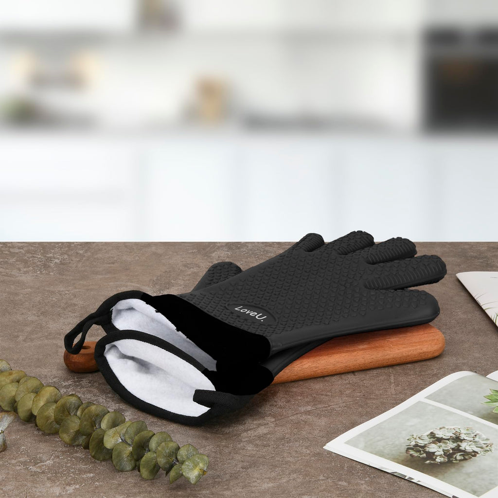 Silicone Oven Mitts Gloves - Heat Resistant, Non-Slip for BBQ, Grilling