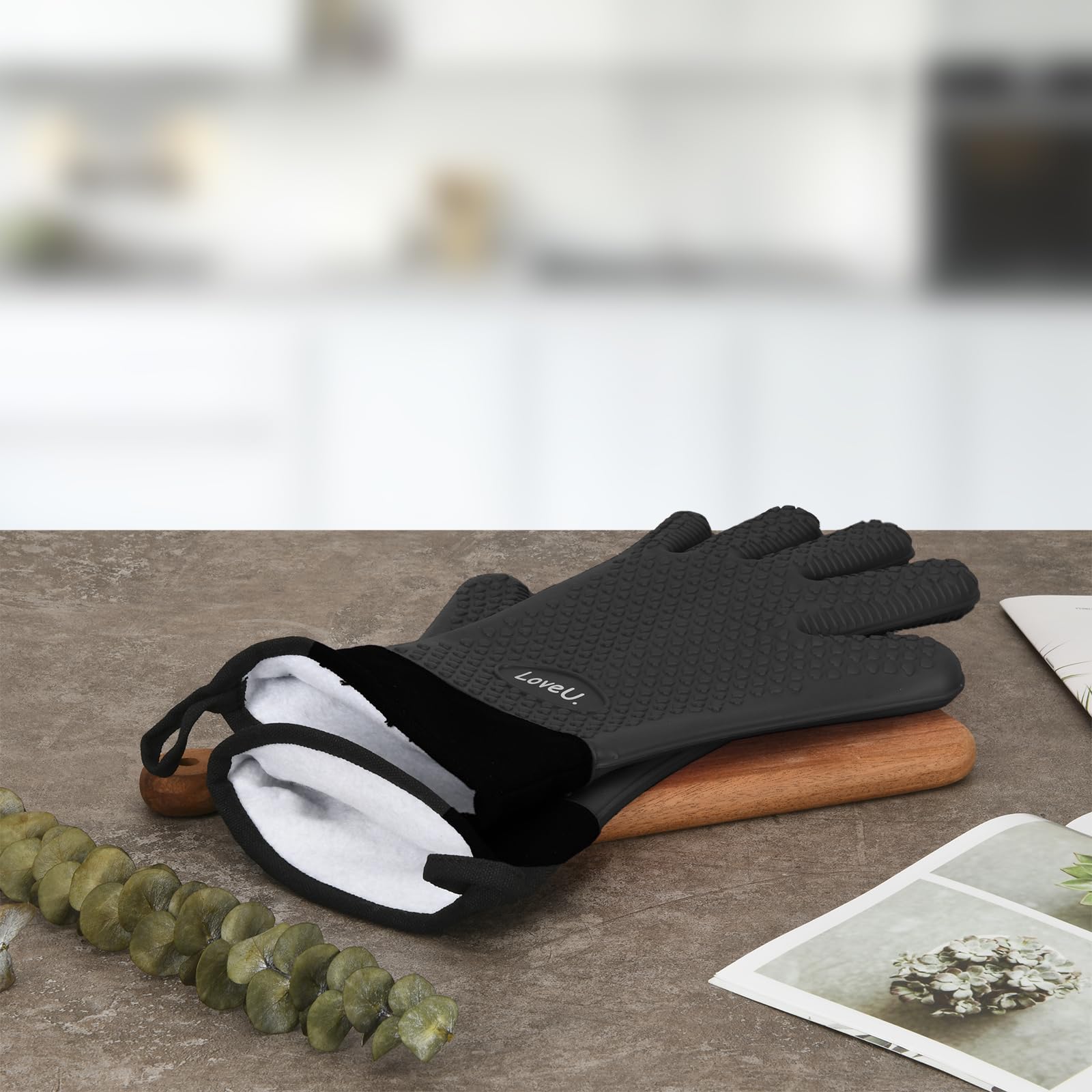 Silicone Oven Mitts Gloves - Heat Resistant, Non-Slip for BBQ, Grilling