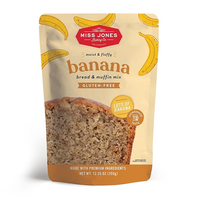 Miss Jones Baking Gluten Free Banana Bread & Muffin Mix - 50% Lower Sugar, Real Banana, Naturally Sweetened Desserts & Treats, 10.57 Ounce (Pack of 1)