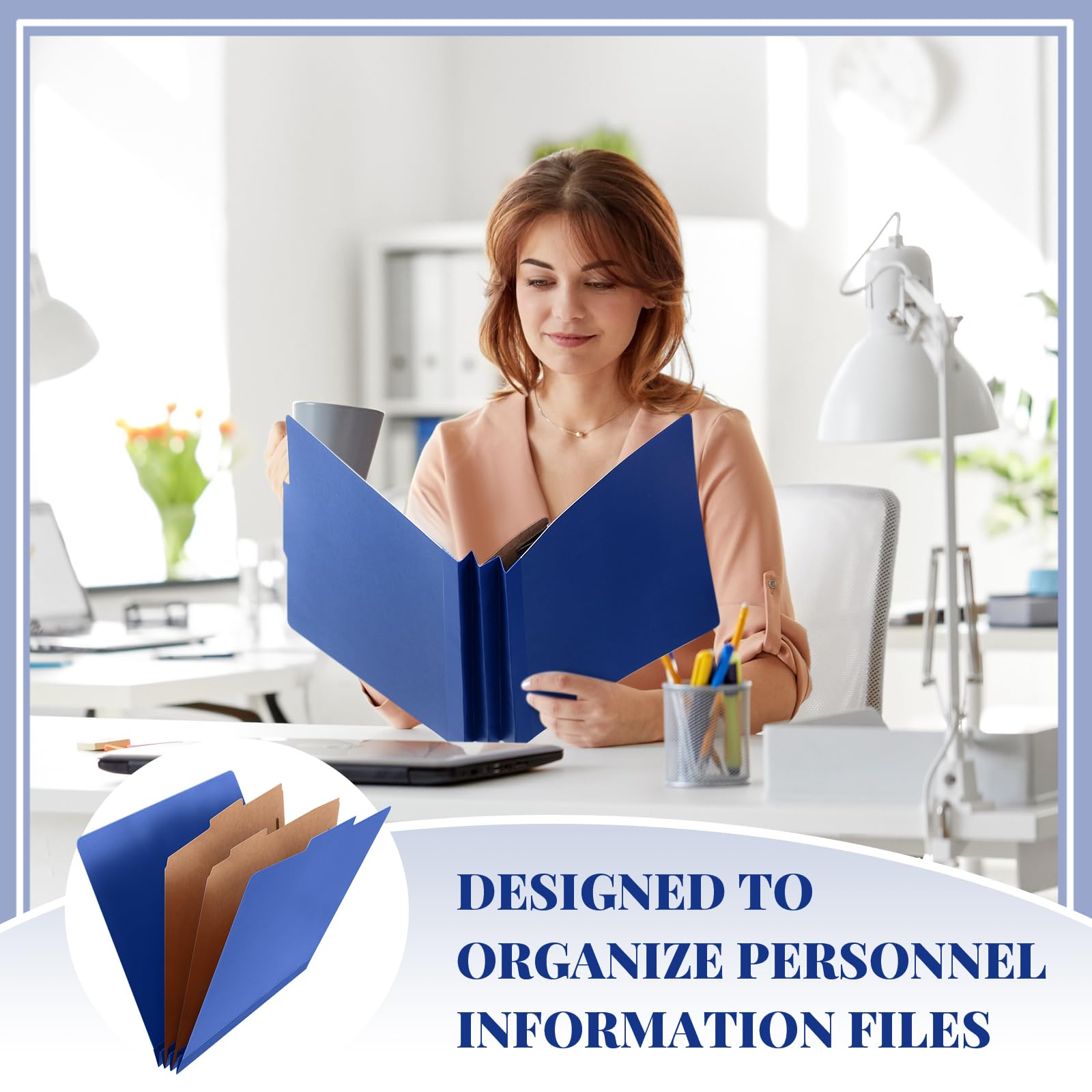 Skyygemm 36 Pcs Classification Folders Letter Size, 2 Divider Pressboard File Folders with 3. 5 Inch Expansion, 2 Prongs Fastener, Heavy Duty Office File Organizers for Teachers, Medical (Dark Blue)