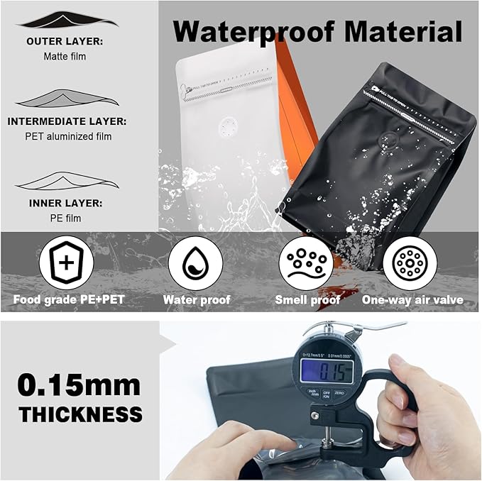 Coffee Bags with Valve(60pcs,8 oz,1/2 lb) Vented Coffee Beans Packaging Bags High Barrier Aluminumed Foil Flat Bottom Heat Sealed Side Zipper Resealable Storage Bag for Home or Business（White+Gold）