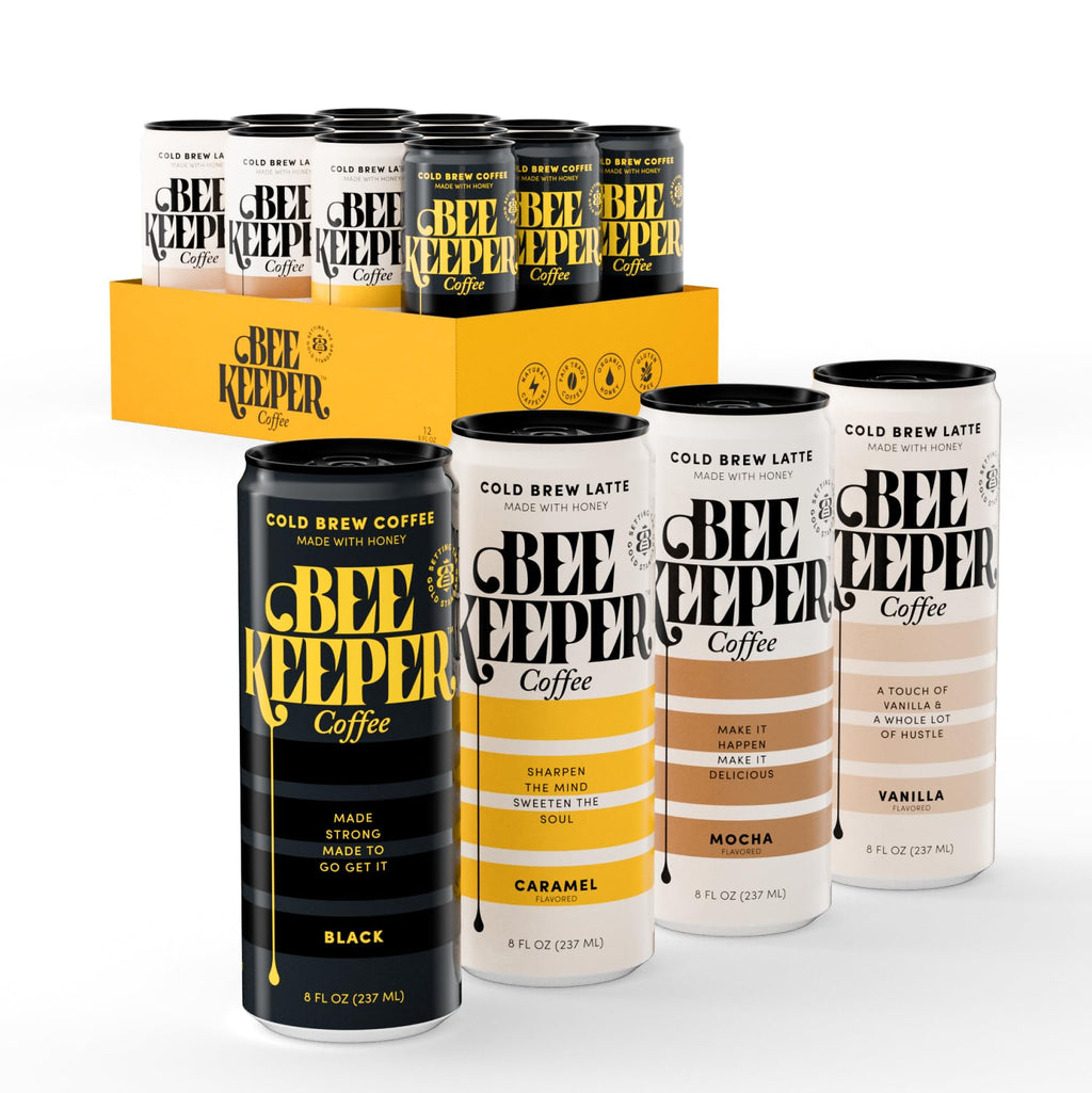 Beekeeper Black Cold Brew Coffee with Oregon Honey, 180mg Caffeine, 12 Pack