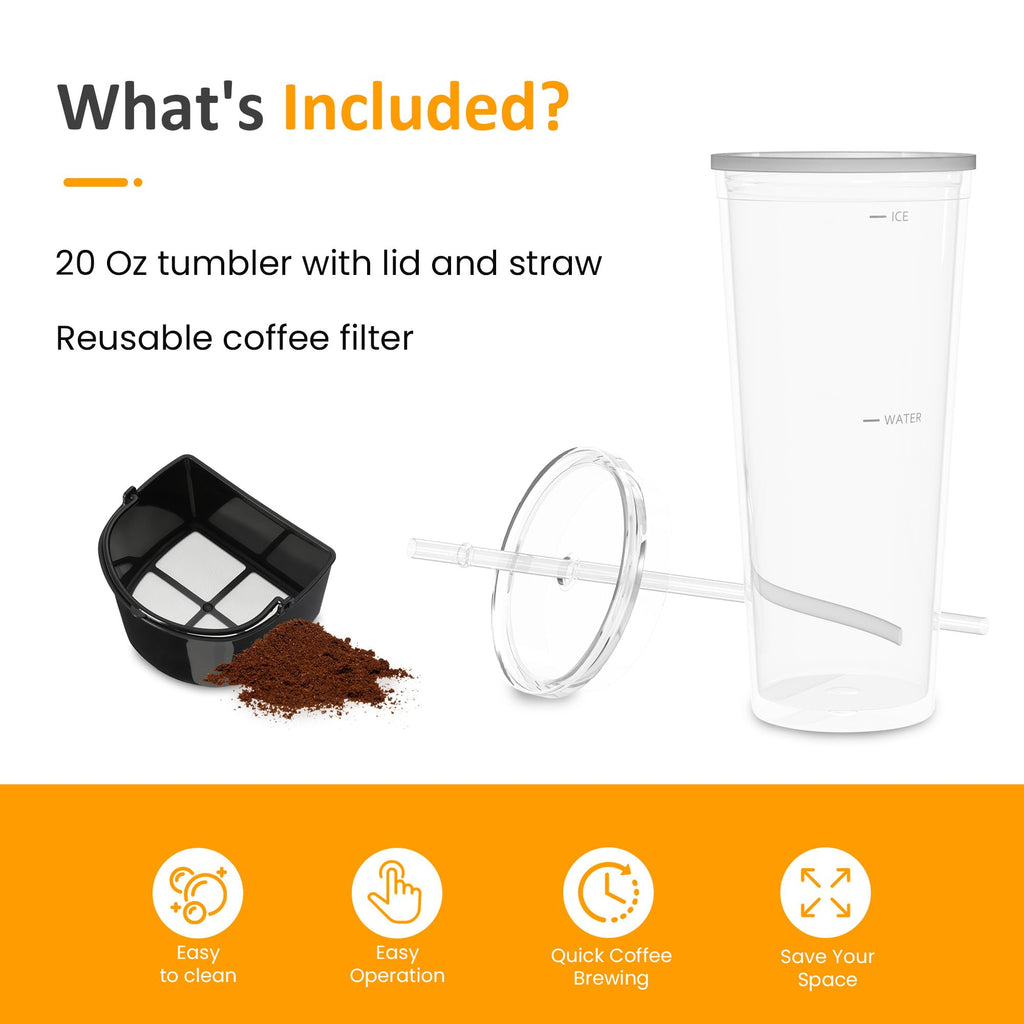 SUNVIVI 20 Oz Iced Coffee Maker for Ground Coffee, Cold Brew Tea Maker with Reusable Coffee Filter and Insulated Pitcher, Single Serve Machine for Home, Strength Control for Flavor, Black