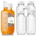 6 Pack 16 Oz Glass Juice Bottles with Lids,2 Pour Spouts & Scale Marks