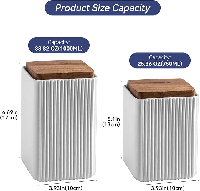 Ceramic Storage Jars Modern Elegant Highly Polished Airtight Storage Canisters with Lid Whiteware Food Stroage Jar for Kitchen Spice Tea Vanilla Sugar Coffee Beans (White-1000ML)