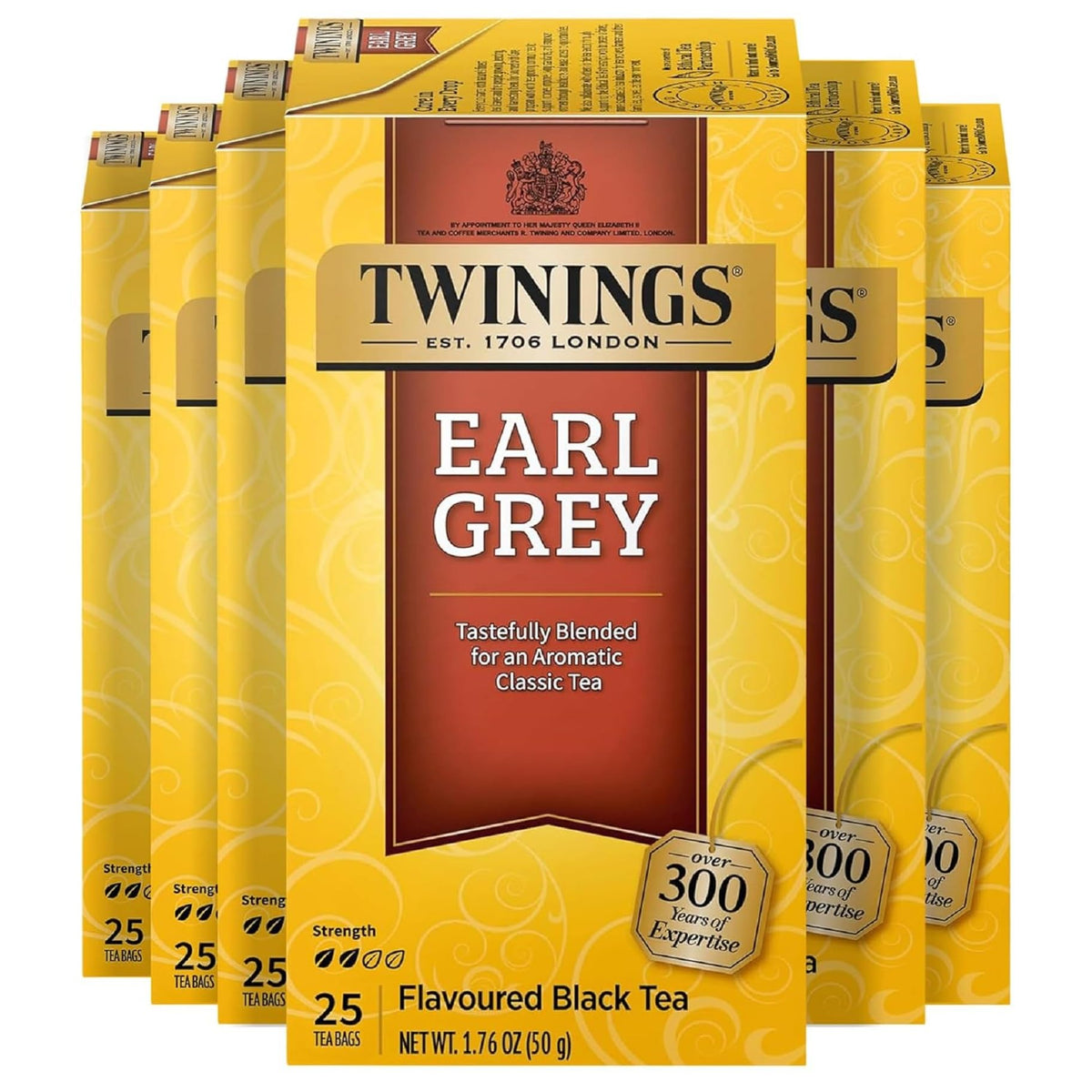 Twinings Decaffeinated English Breakfast Black Tea Individually Wrapped Bags, 25 Count (Pack of 6), Flavourful, Robust, Enjoy Hot or Iced, 150 Teabags