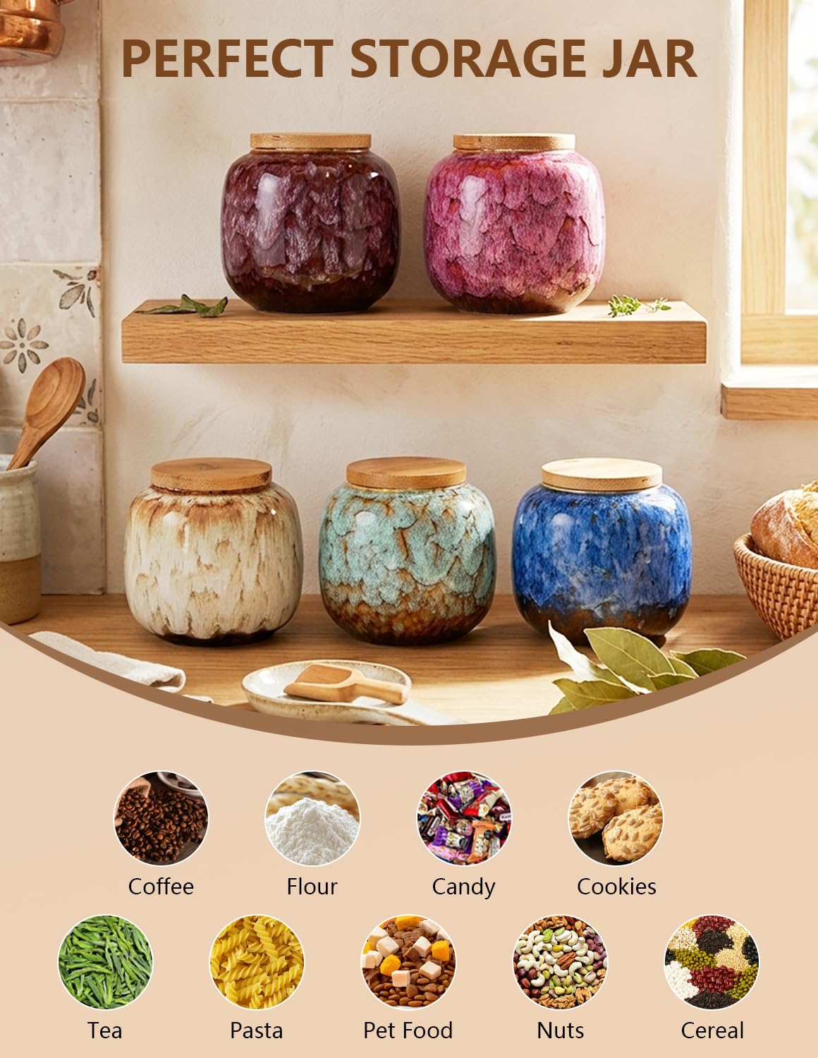 Simcat Ceramic Storage Jars, Exquisite Glaze Food Canisters for Kitchen Spice Storage, Tea Caddy Storage, Coffee Jar, Condiment Jar with Seal Lid (Dark blue)