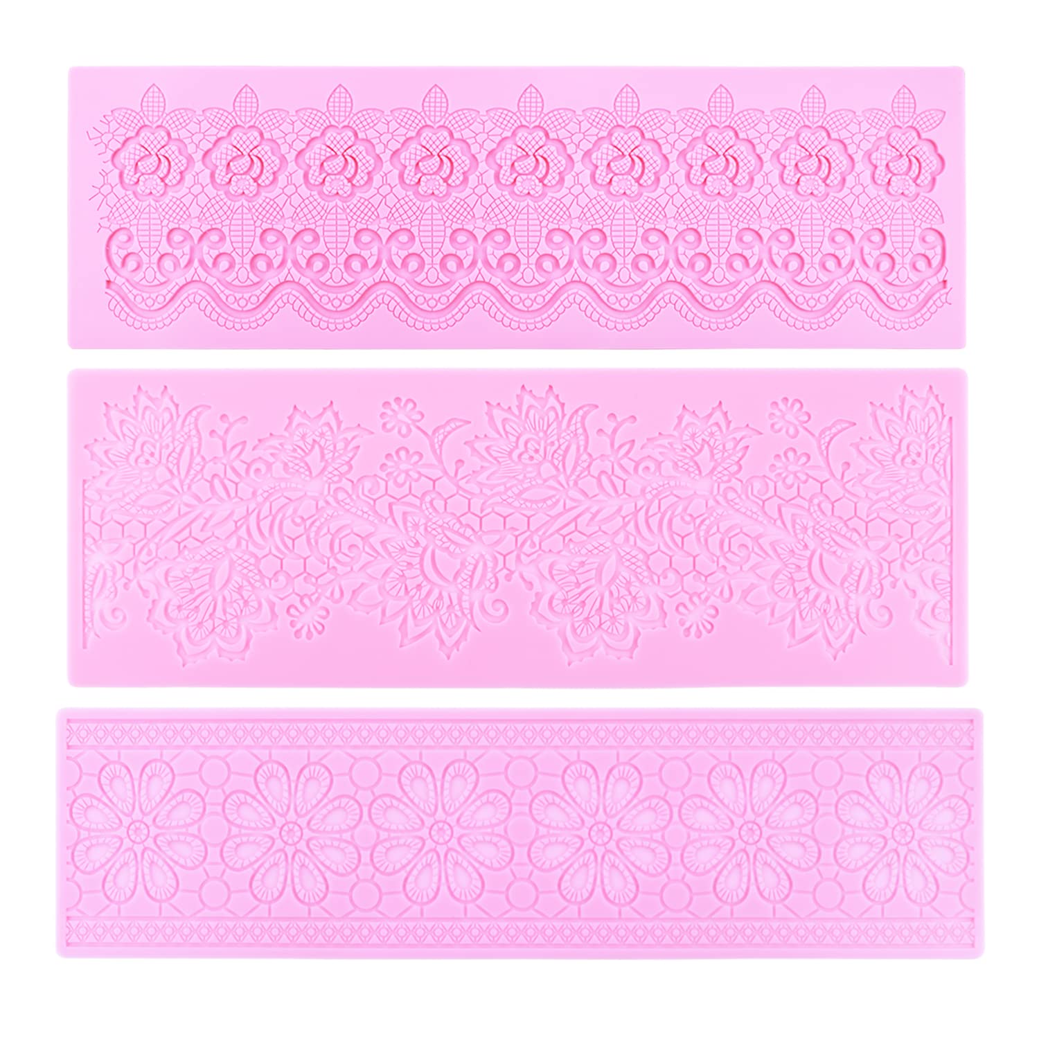 Embossing Lace Fondant Molds, Multi Circle Flowers Lace Mat Wedding Cake Decoration Tool, Rattan Shaped Cupcake Mat Silicone Molds Set of 3
