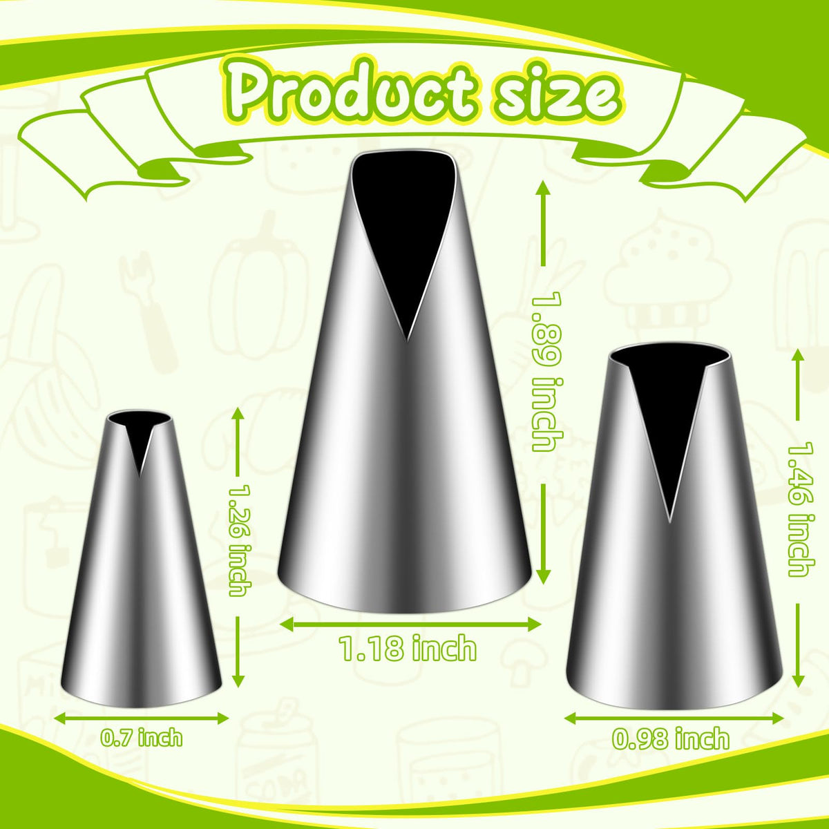 Suuker 3 Pieces V-Shaped Piping Tips Set, Stainless Steel