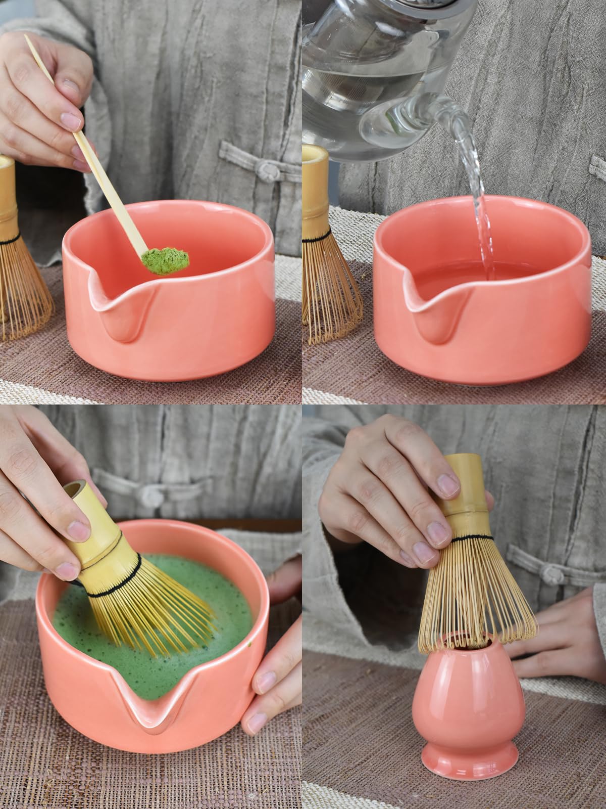 Artcome Premium Matcha Tool Set Pink, Includes Matcha Bowl, Whisk, Whisk Holder, Tea Scoop & Manual