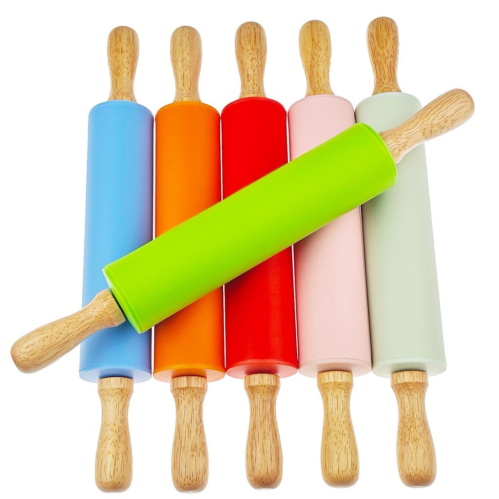 Miokun 6 Pack Small Rolling Pin for Kids, Kids Rolling Pin for Home Kitchen (6 colors) (12 Inch)