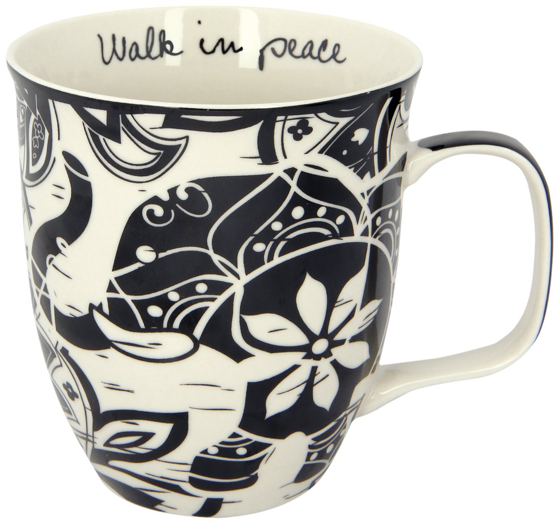 Karma Gifts 14 oz Black and White Boho Mug Flamingo - Cute Coffee and Tea Mug - Ceramic Coffee Mugs for Women and Men