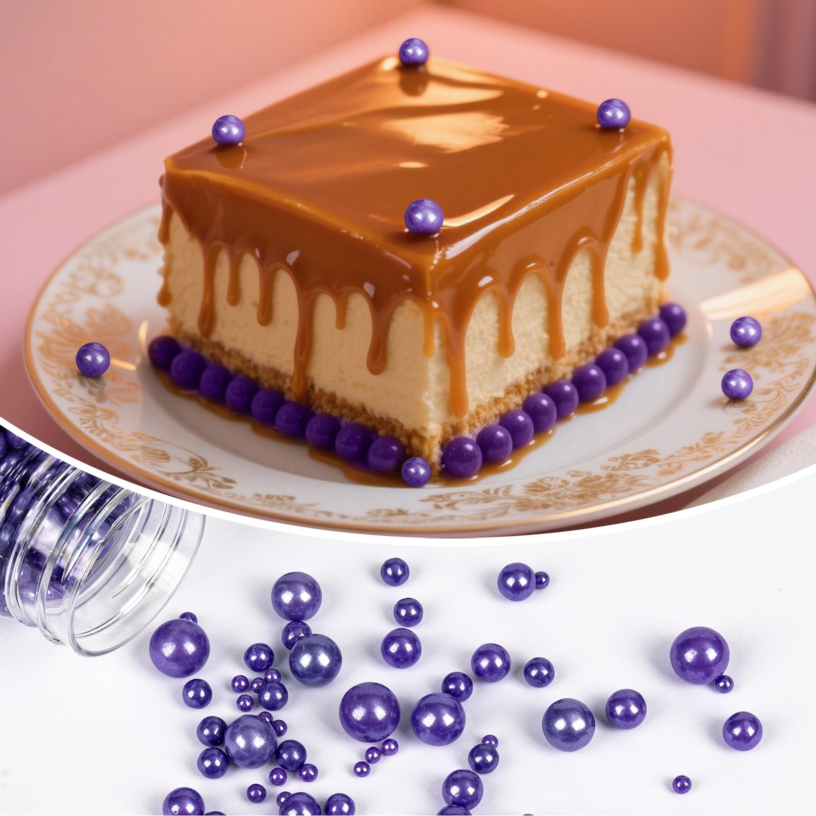 Twisweet Purple Sprinkles, Edible Purple Pearls for Cake Decorating, Sugar Sprinkles for Baking, Mix Size Candy Pearls, Cake Topper Ice Cream Cupcake Cookie Toppings Dessert Decorations, Wedding Birthday Halloween Supplies (130g/4.58oz)