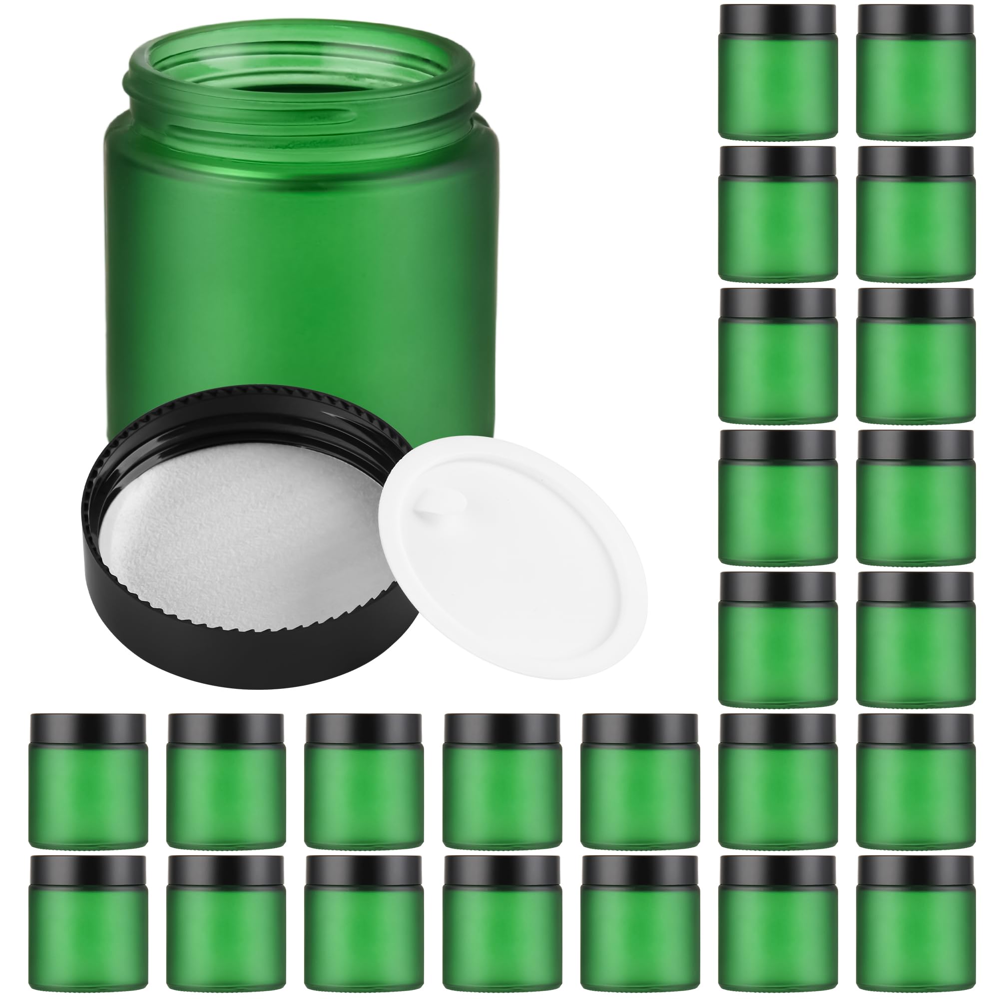 Glass Jars with Lids,Eco-Friendly Cosmetic Containers with Airtight Black Lids & Liners, Multi-Color Options for Cream, Lotion, Body Butter, DIY Skincare Travel Jars (Green Frosted, 4oz)
