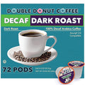Double Donut Coffee Decaf Extra Bold Blend Dark Coffee pods, Dark Roast Coffee, Compatible with Keurig K Cups Brewers, 72 Count