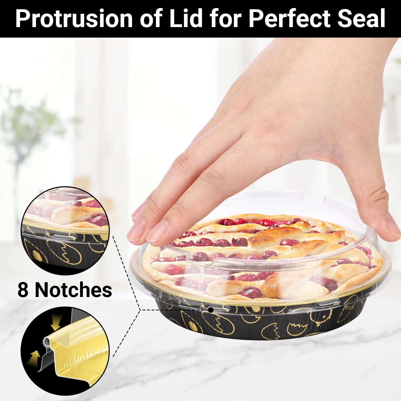EUSOAR Baking Pans with Lids, 100pcs 6 Inch Small Pie Pans Disposable Ramekins Cake Storage Container, 10oz Aluminum Creme Brulee Cups Cupcakes Liners Bread Pudding Holders for Wedding Birthday Party