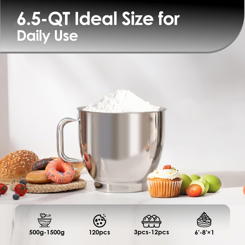 Kitchen in the box Stand Mixer - 6.5 Quart Mixing Bowl with Handle, 900 Watt Heavy Bread Dough Standing Mixers Tilt-head with Dough Hook, Whisk, Flat Beater and Splash Guard (Black)
