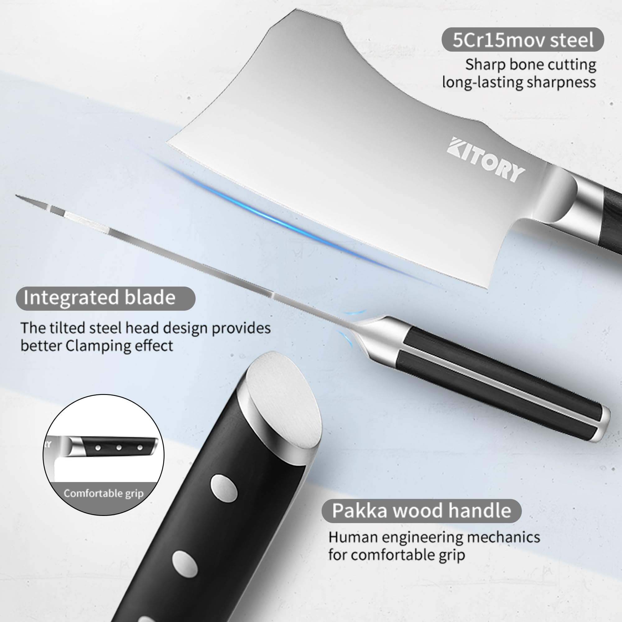 Kitory Meat Cleaver for bones and frozen meat - 7 inch German High Carbon Stainless Steel Kitchen Chopping Knife Blade, Ergonomic Wodden Handle with Enhanced Bolster - Gifts Box Included