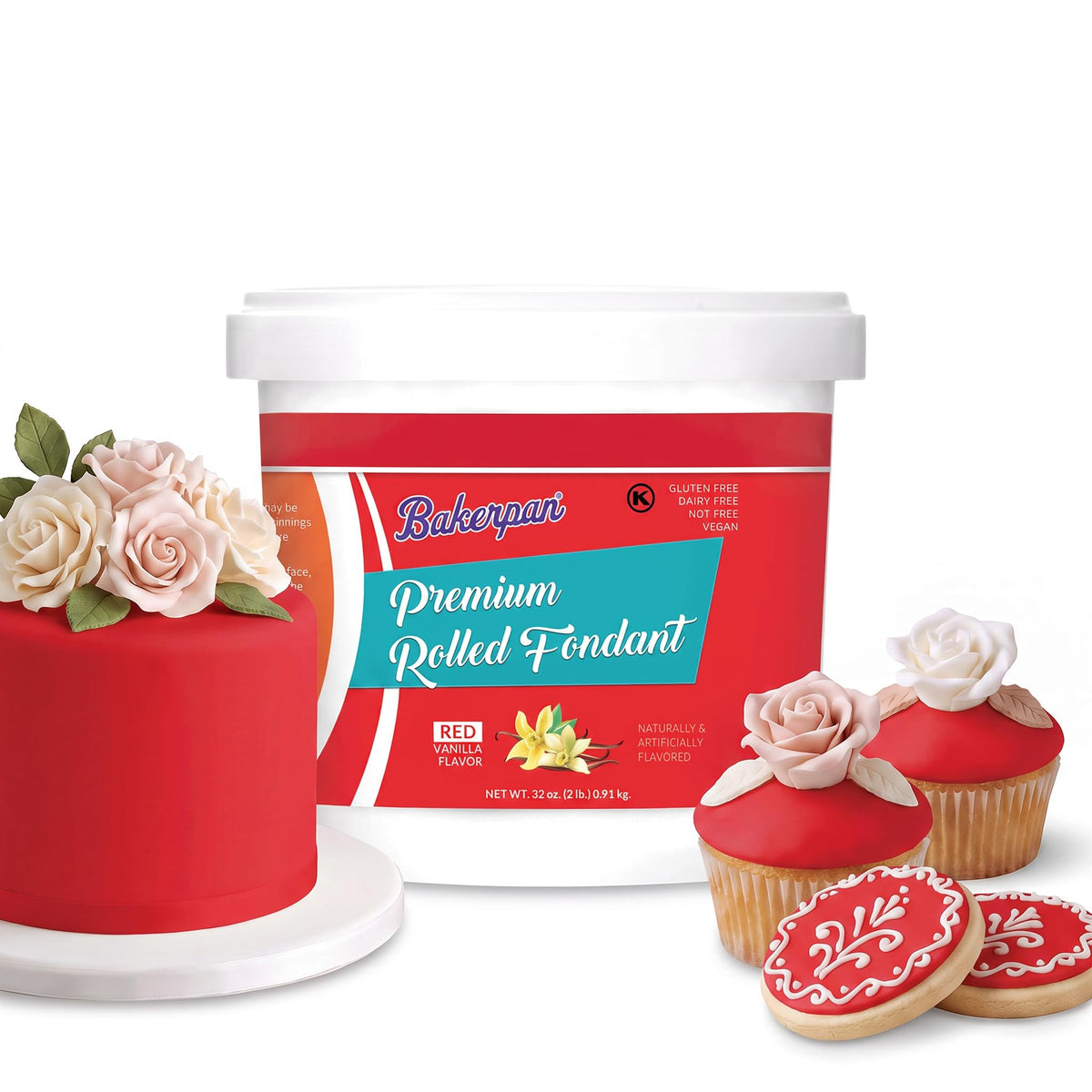 Bakerpan Premium Rolled Red Fondant For Cake Decorating - 2 Pounds