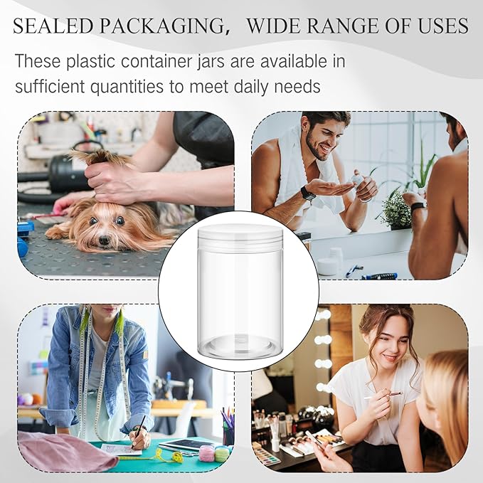 Patelai 4 Pieces Round Wide-mouth Leak Proof Plastic Container Jars with Lids for Travel Storage Makeup Beauty Products Face Creams Oils Salves Ointments DIY Making(10 Ounce,Clear)