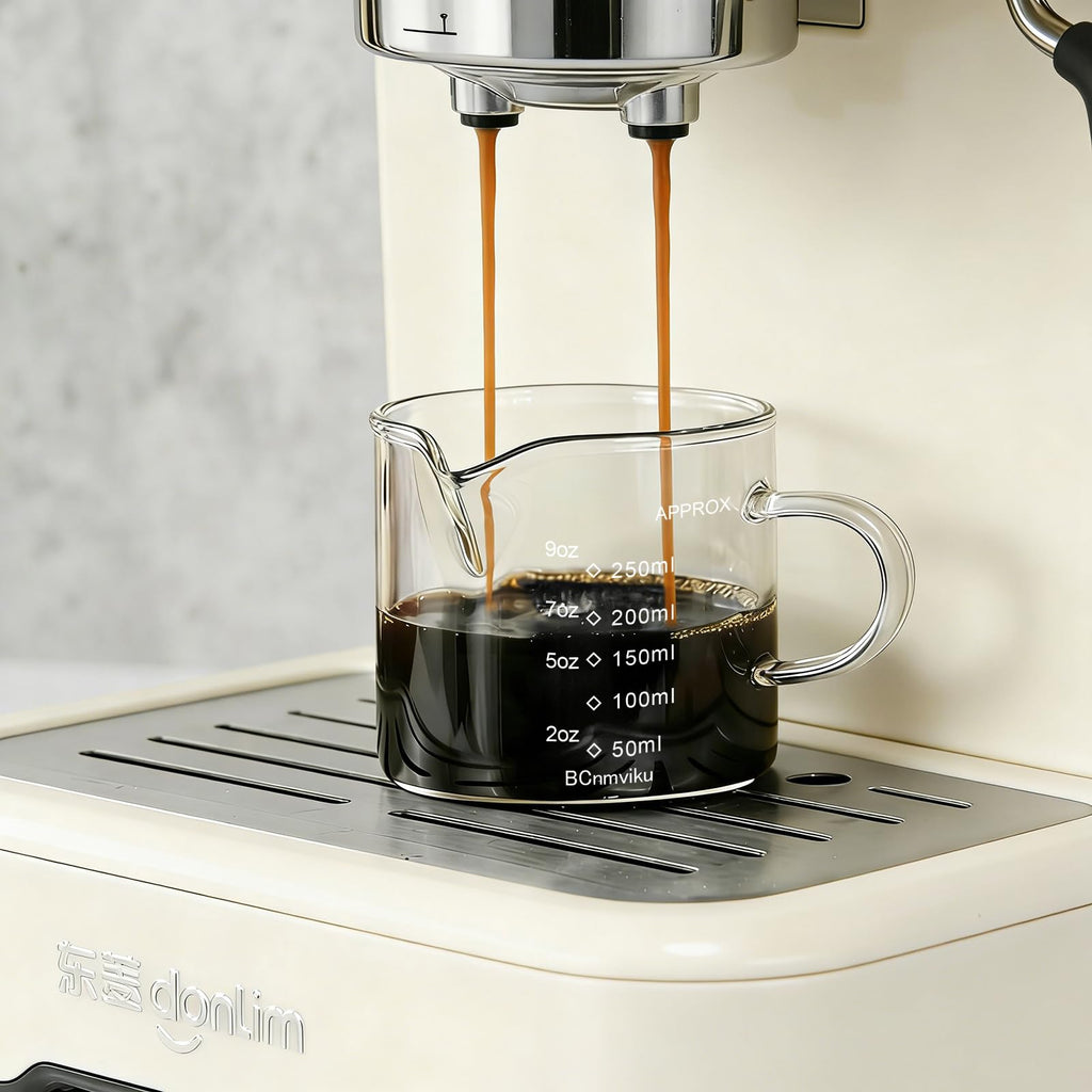 BCnmviku Espresso Cup Measuring Cup Triple Pitcher Milk Cup 250ML/8.5OZ Espresso Cups with Handle Shot Glass with V-Shaped Mouth Clear Accessories Milk Frothing Pitcher (1)