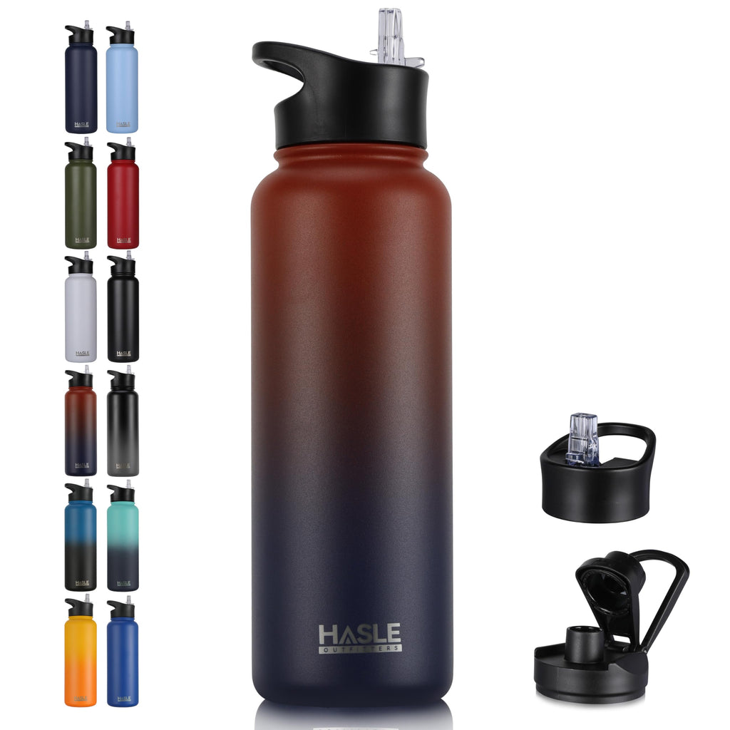 HASLE OUTFITTERS 40oz Stainless Steel Water Bottle, Vacuum Insulated Double Walled Leak Proof Sports Water Bottle with 2 Lids (Straw and Spout Lid) Thermo Mug Keep Cold and Hot(Ruby Purple Gradient,1)