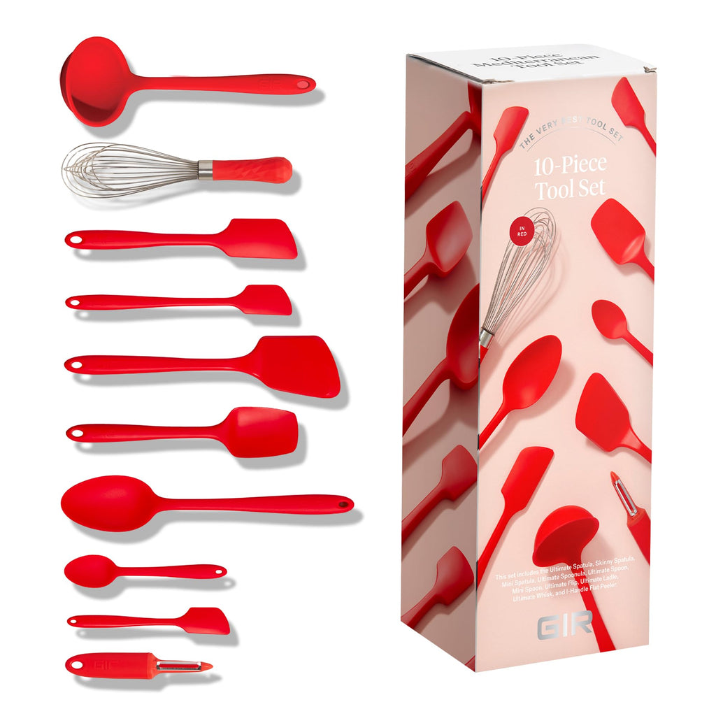 GIR: Get It Right 10-Piece Silicone Ultimate Kitchen Utensil Set – Spatulas, Ladle, Flip, Spoons, Whisk, Peeler & Spoonula – Nonstick, Non-Toxic, Heat-Resistant – Red