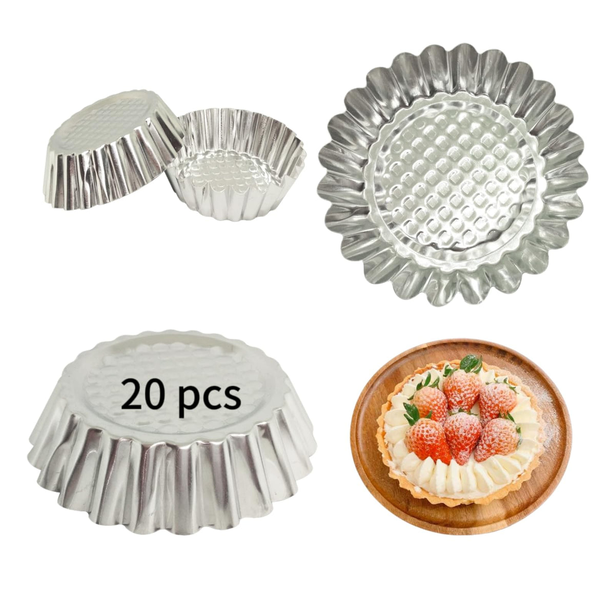 MYStar Set of 20, 3-3/4" Fluted Design Round Shape Non-stick Aluminum Tart Mold, Mini Pie Tin, Tartlet Pan