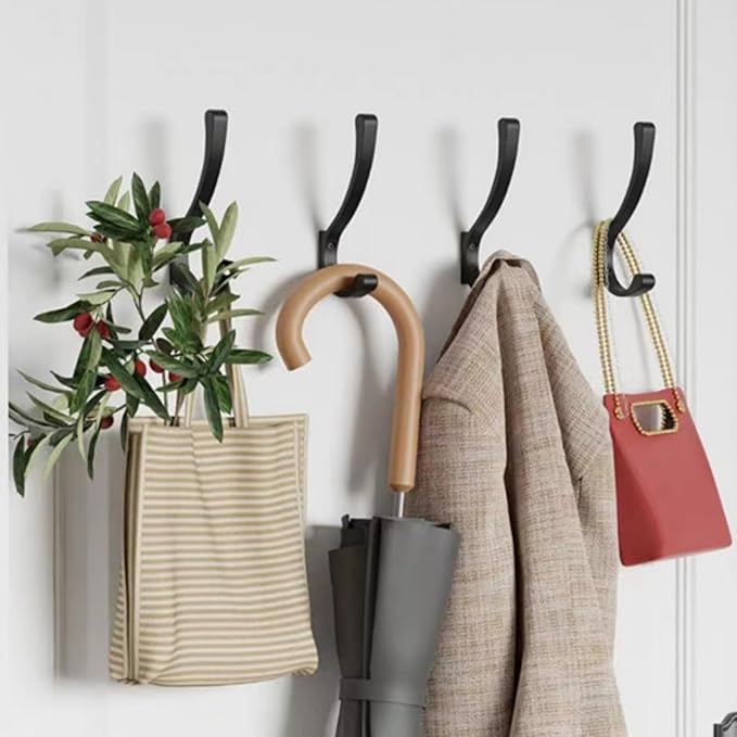 6 Pack Hanging Coat Hooks Wall Mount, Coat Hanger Wall Hangers, Metal Hooks for Hanging Heavy Duty, Screw in Hooks for Hanging Towels, Clothes, Backpack, Hat, Bag, Jacket, Key, Robe, Backpack Grey
