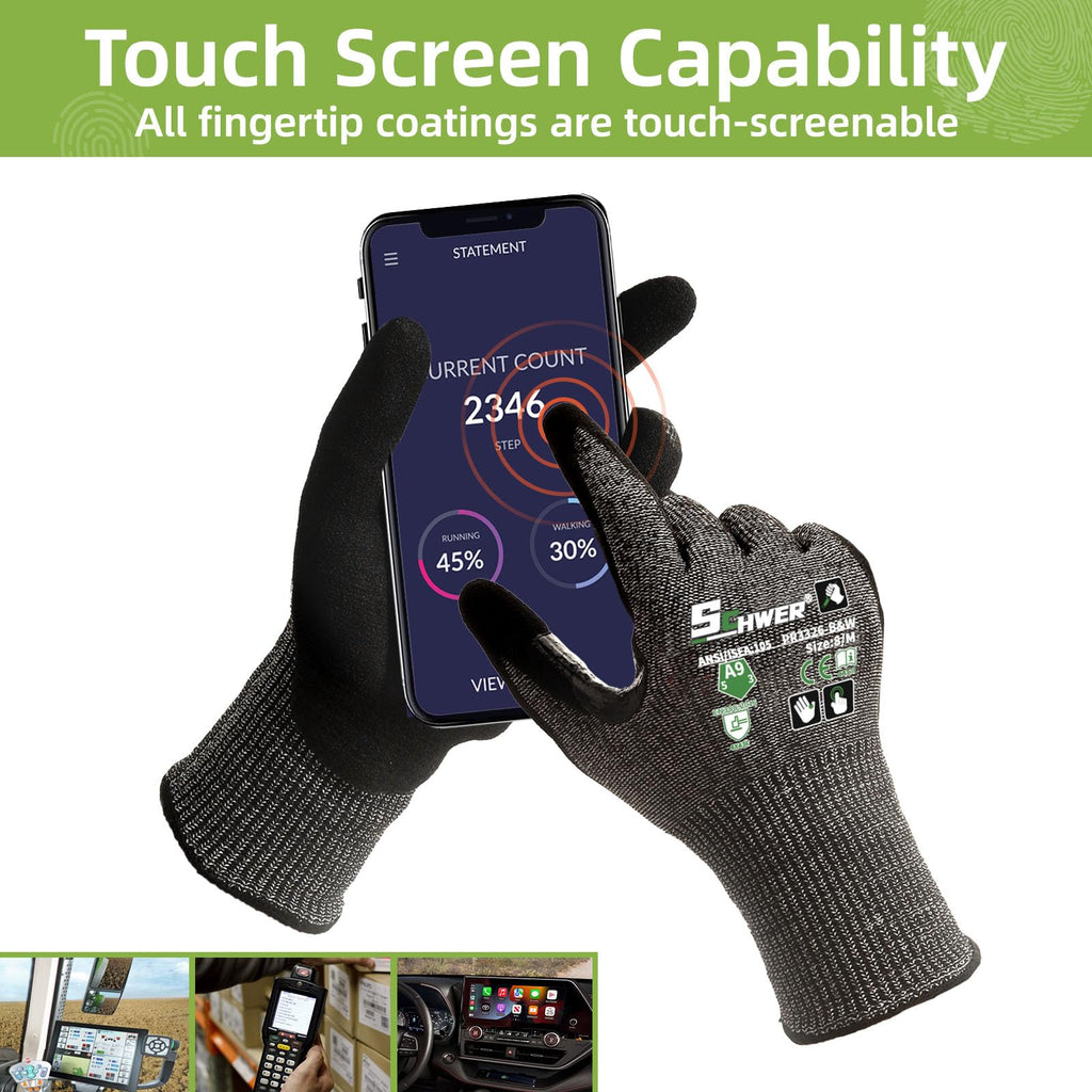 Schwer ProGuard High Level Cut Resistant Work Gloves PR3326 for Extreme Protection，ANSI A9 Cut Gloves with Reinforced Thumb, Non Slip, Non PFAS, Durable, Touch-screen, Black 120 Pairs, L